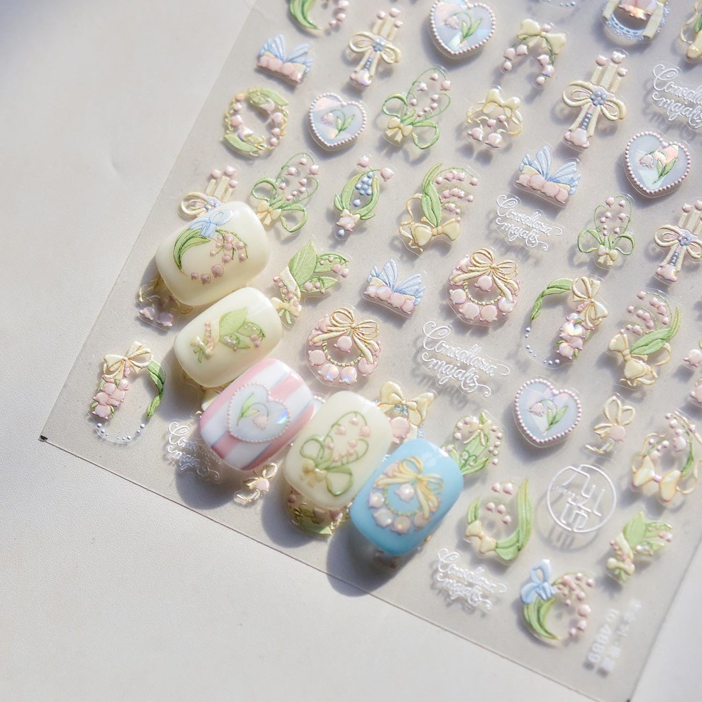 Lily of the Valley 3D Nail Decals: Vintage Frame Embossed Stickers