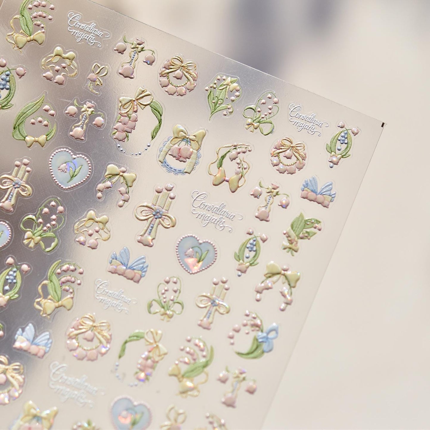 Lily of the Valley 3D Nail Decals: Vintage Frame Embossed Stickers