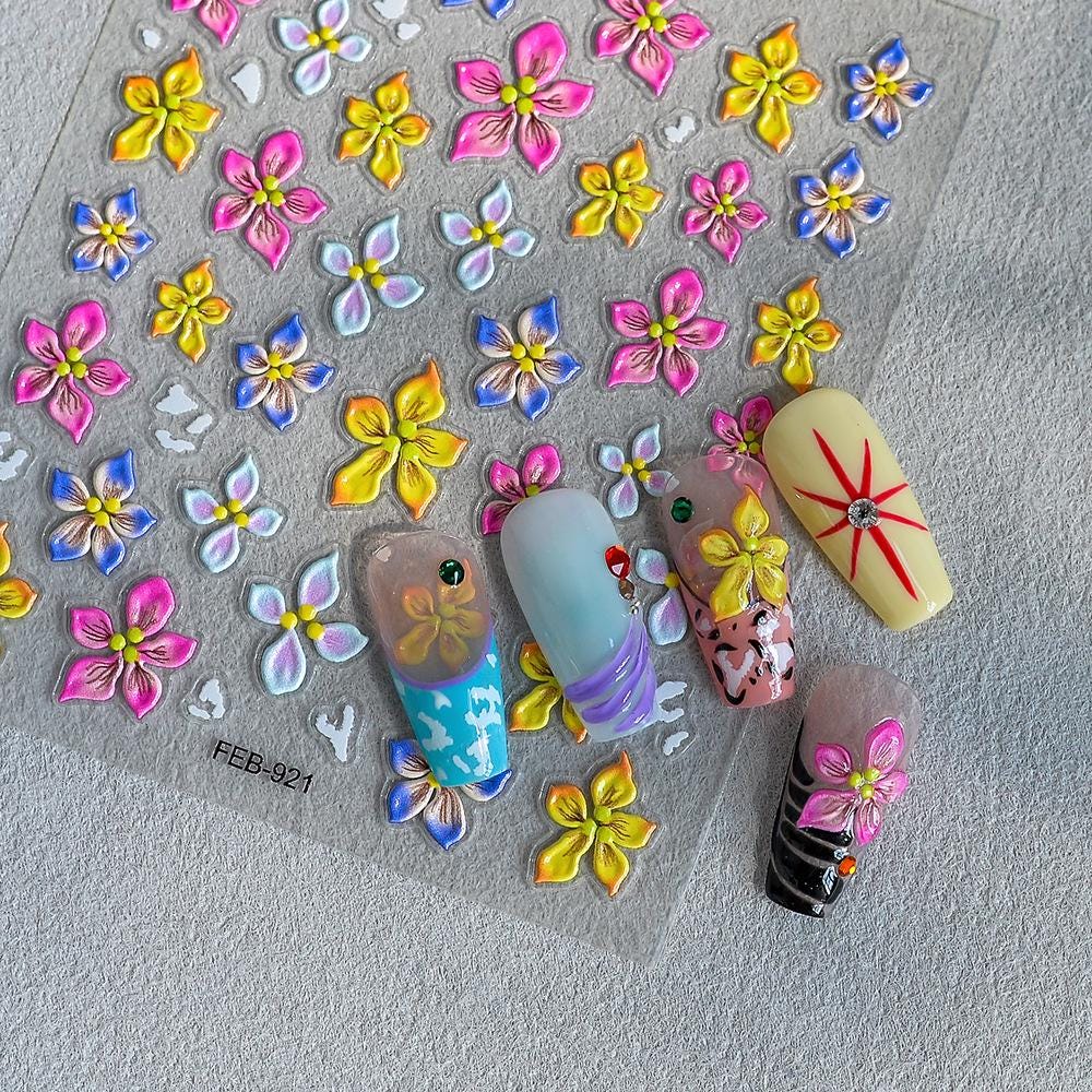 3D Plumeria Nail Stickers: Embossed Floral Decals, Self-Adhesive Nail Art