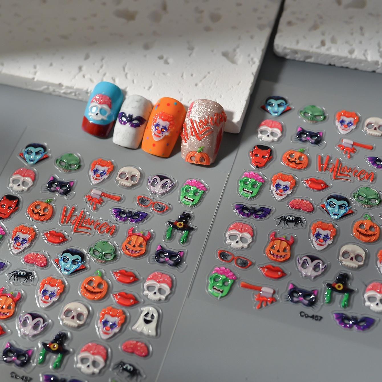 3D Halloween Nail Stickers: Spooky Gothic Decals - Skulls, Vampires, Witches