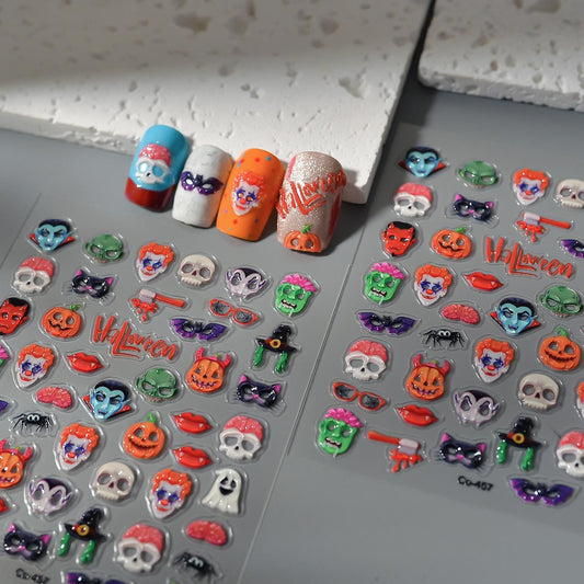 3D Halloween Nail Stickers: Spooky Gothic Decals - Skulls, Vampires, Witches