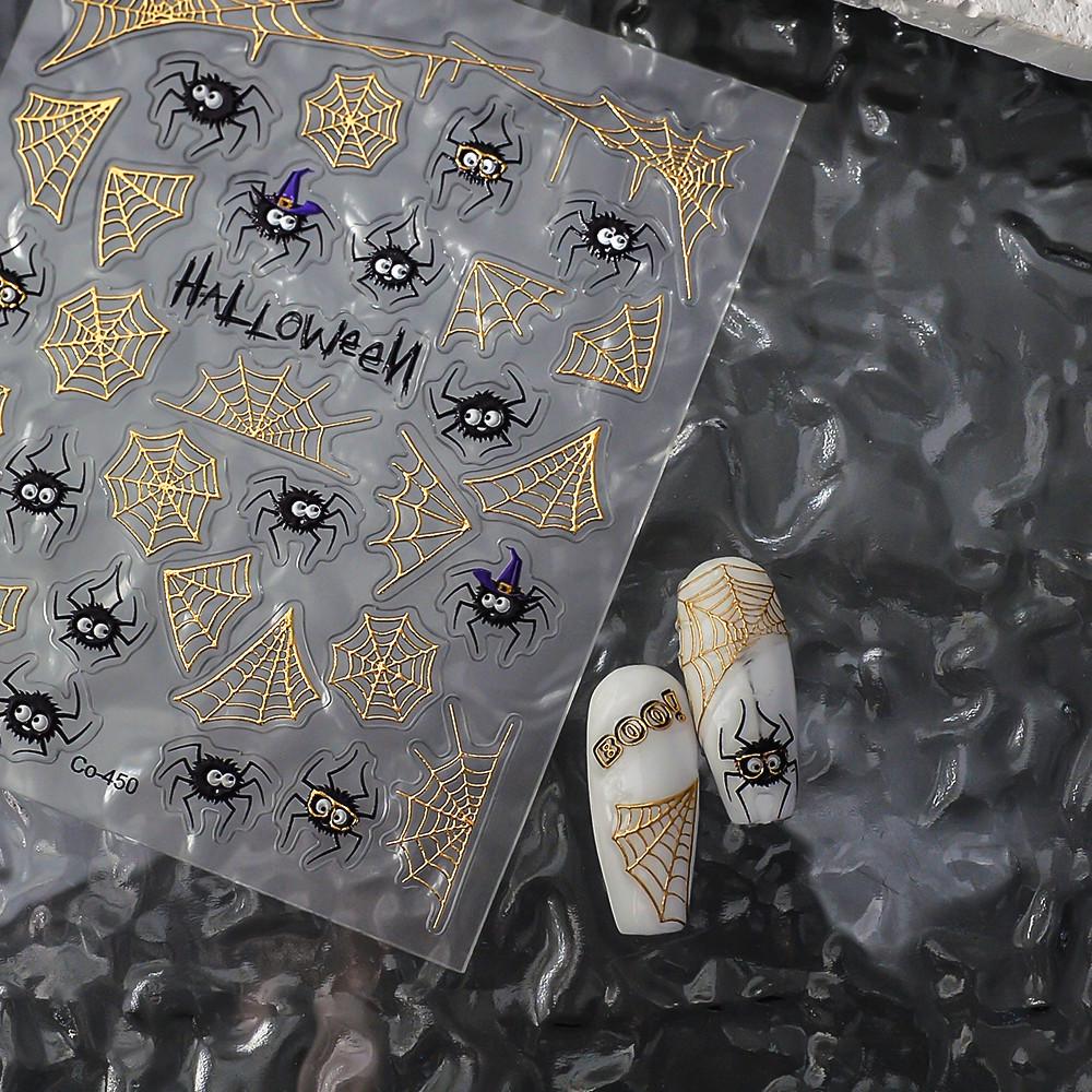 Gothic Halloween 3D Nail Stickers: Ghosts, Pumpkins & Spiderwebs
