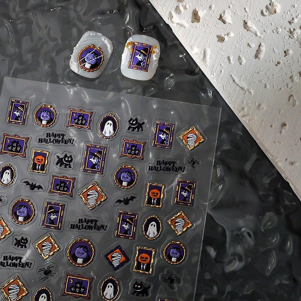 Gothic Halloween 3D Nail Stickers: Ghosts, Pumpkins & Spiderwebs