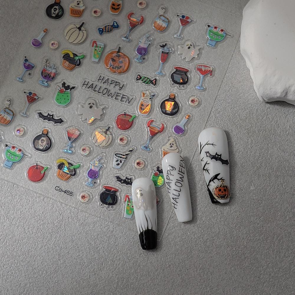 Gothic Halloween 3D Nail Stickers: Ghosts, Pumpkins & Spiderwebs