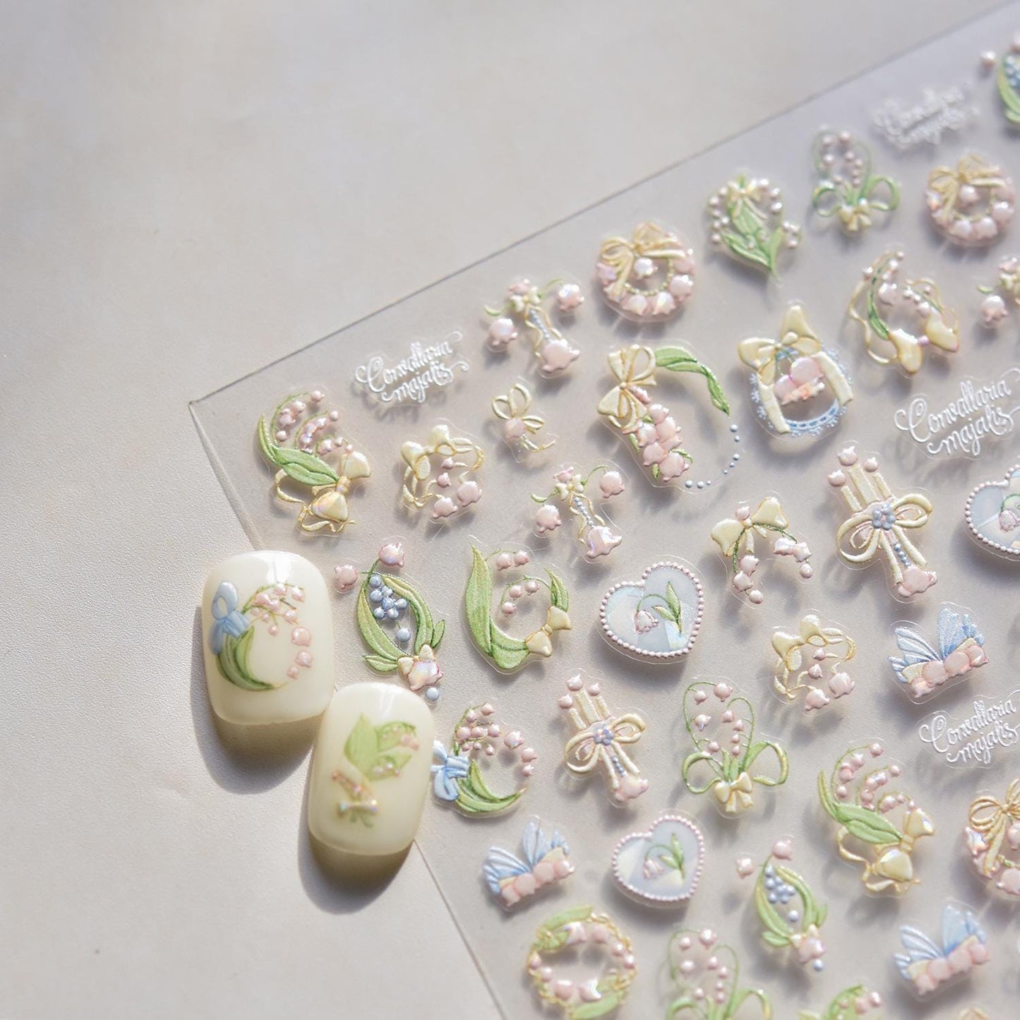 Lily of the Valley 3D Nail Decals: Vintage Frame Embossed Stickers