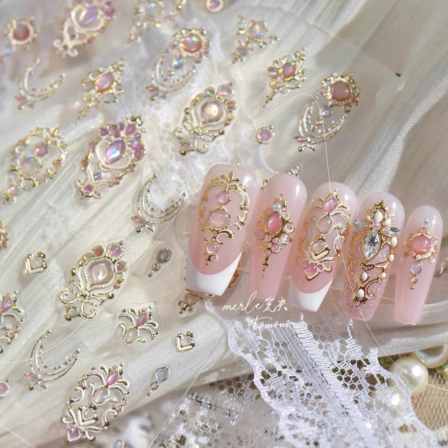 Gilded Butterfly Wand Chandelier Nail Stickers: 3D Embossed Decals