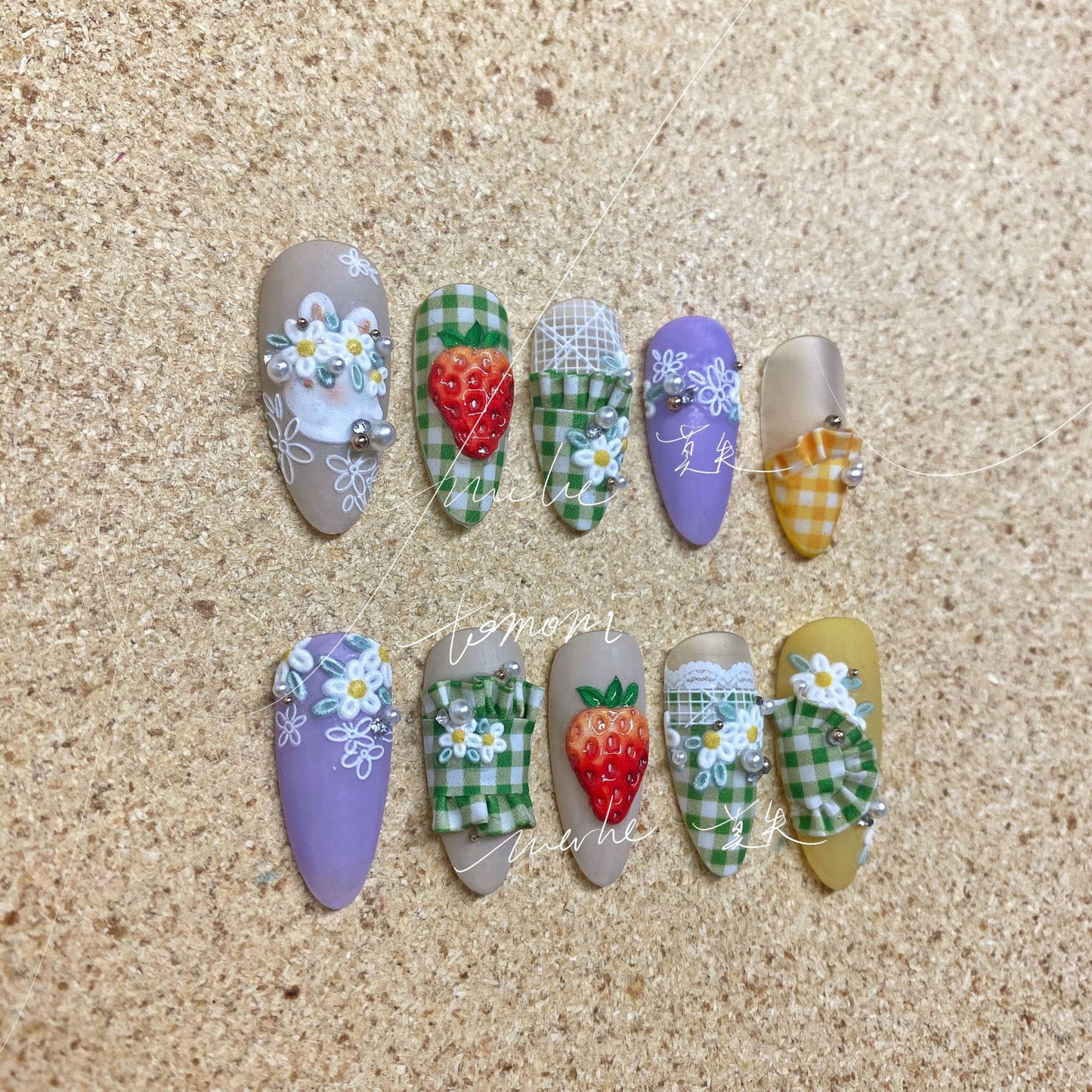 French Embroidery Style Easter Nail Stickers/ Floral Bunny Nail Art Decals/ Spring Flowers Cute Rabbit DIY Manicure Stickers