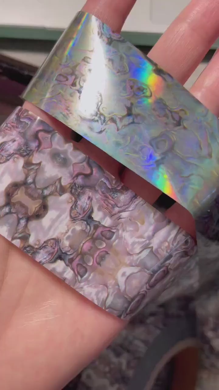1.2 Y Marble Abalone Pearl Teal Abstract Transfer Foil Nail Art Star Design Sticker Decal