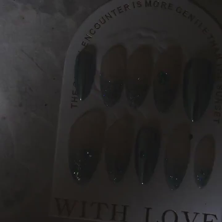 Light Blue Glittery Tip and Chrome Mirror Nails Customized Press on Nail