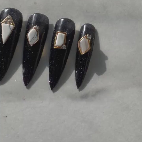 18k gold White Turquoise Quartz stone gem with Zircons nail Jewelry