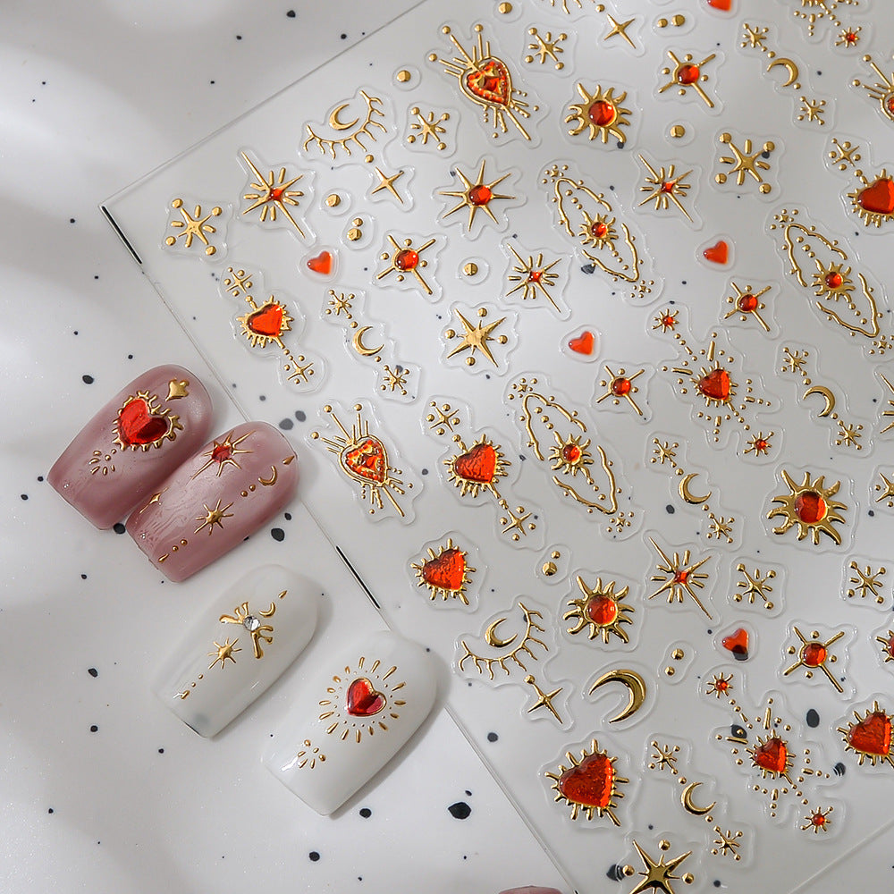 Turquoise Star & Moon Nail Stickers – Celestial Nail Decals | Mythic Totem Heart Crescent