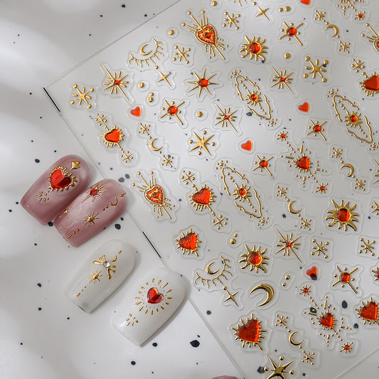 Turquoise Star & Moon Nail Stickers – Celestial Nail Decals | Mythic Totem Heart Crescent