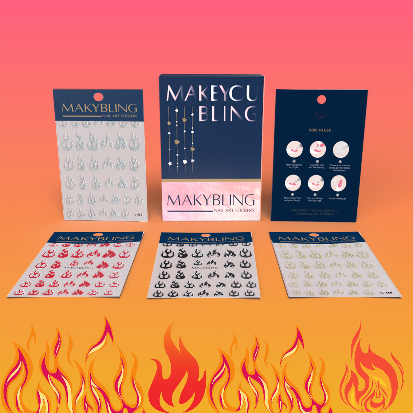 Flame Nail Stickers Kit