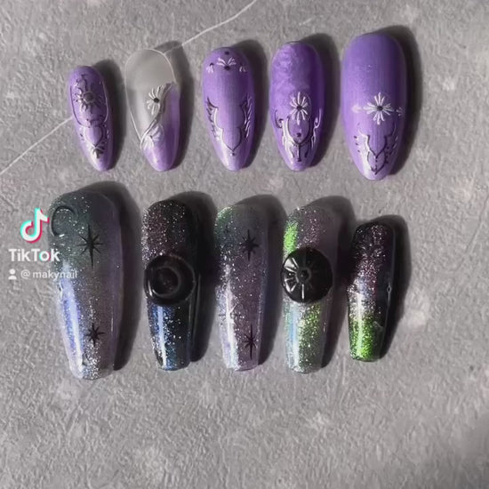 Gilding Crescent Moon Sun Star Nail sticker/ Silver Gold Supernatural Astrological 3D Embossed Stickers for nail art/ Mindful Nails
