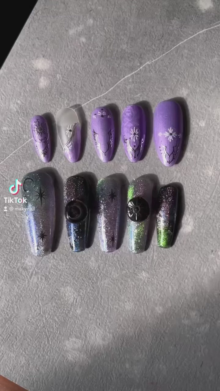 Gilding Crescent Moon Sun Star Nail sticker/ Silver Gold Supernatural Astrological 3D Embossed Stickers for nail art/ Mindful Nails