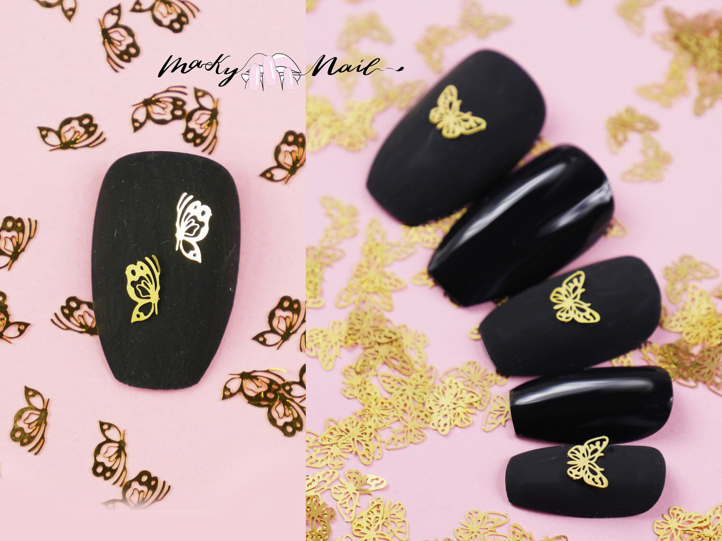 50 pcs Nail supply flat Gold Metallic studs /Butterfly Nail design DIY material