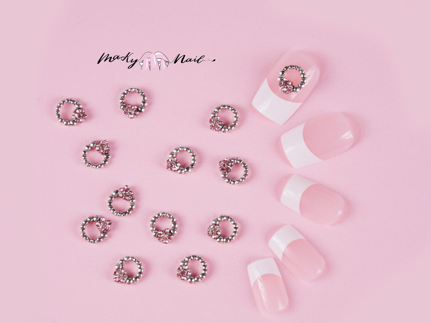 3 pcs vintage wreath design 3D Metallic Rhinestone nail studs / hollow out beads circle charm Nail design nail art