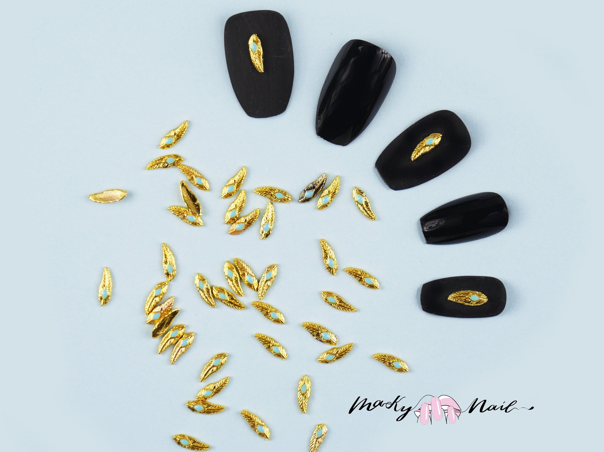5 pcs metallic boho feather nail decoration/Bohemian style charm Nail DIY deco