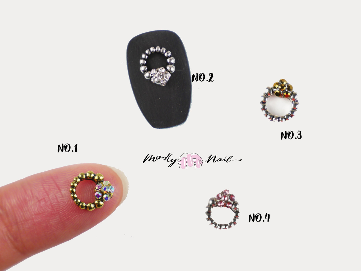 3 pcs vintage wreath design 3D Metallic Rhinestone nail studs / hollow out beads circle charm Nail design nail art