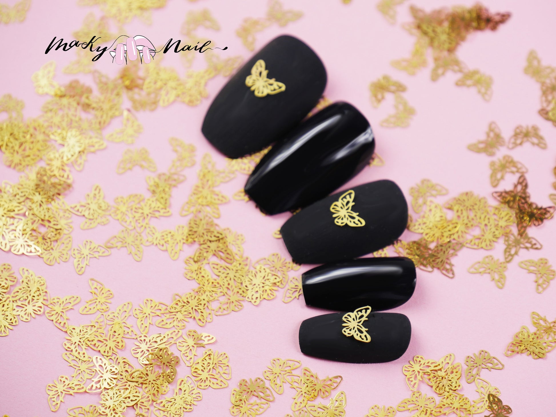 50 pcs Nail supply flat Gold Metallic studs /Butterfly Nail design DIY material