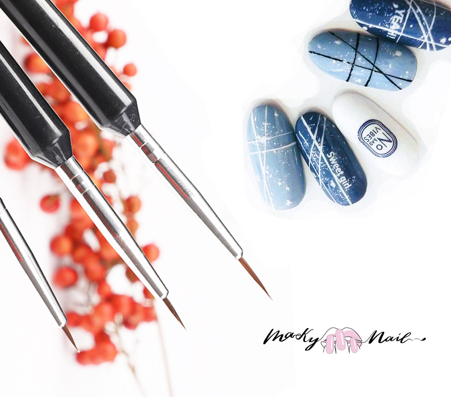 3 pcs Nail Brush Set for Detailing Striping Nail Art Brushes, liner brush, Painting Brushes set/ Lining painting brush