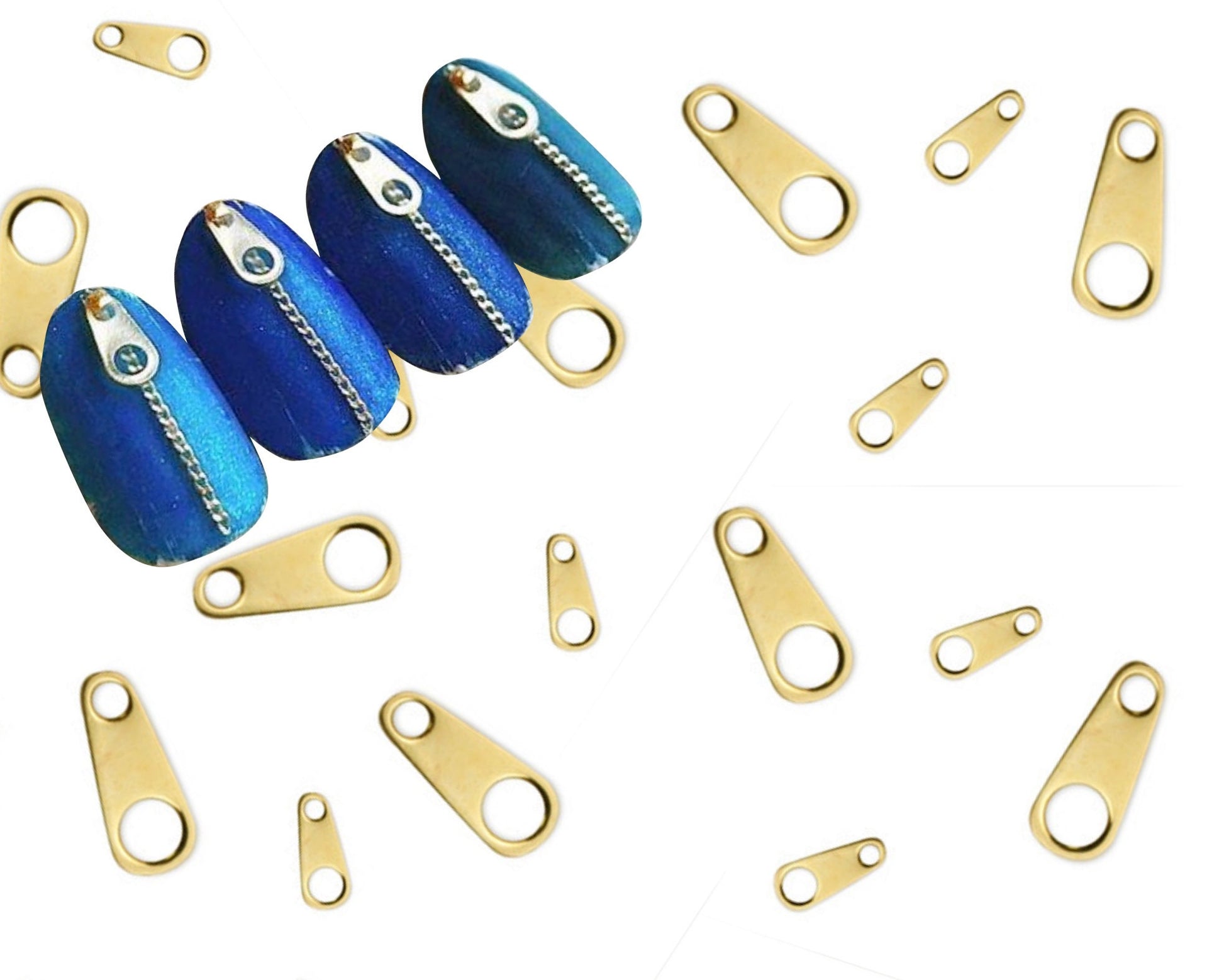 15 pcs Zipper puller gold Metallic nail studs / zipper head golden charm nail art