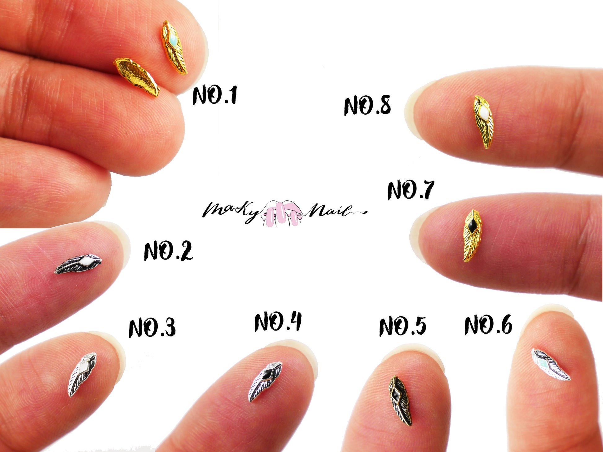 5 pcs metallic boho feather nail decoration/Bohemian style charm Nail DIY deco