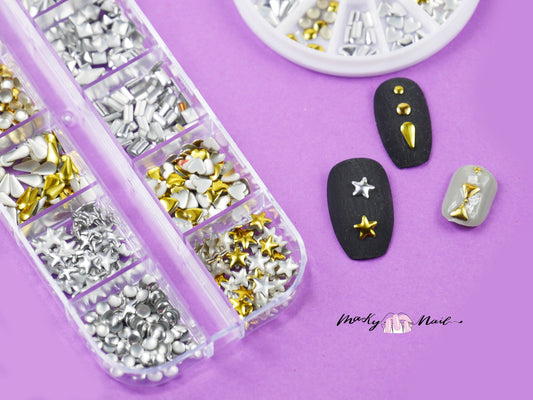 Metallic Multi shape Rivet Glitter Nail Studs Metal Decoration/ Nail supply Metallic studs 