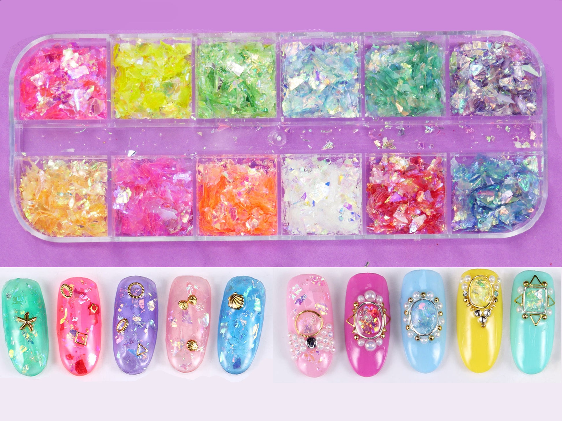 Candy wrapper Sea shell Nail Art glitter / glass paper DIY flakes for UV resin uv gel / laser paper flakes / UV gel nail polish deco glitter