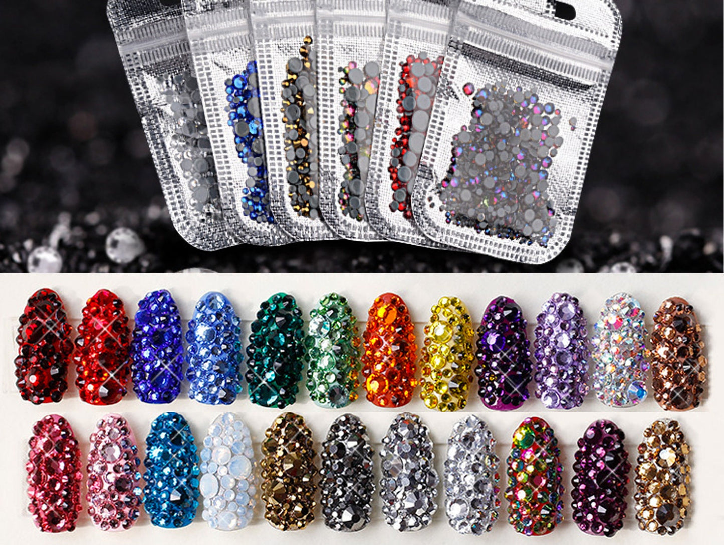 Glass Nail Rhinestones For Nails Art Decorations / Multi size mixed nail art decal/ Decoration 3D Gems Stud Charm Rhinestones/Jewelry crafts