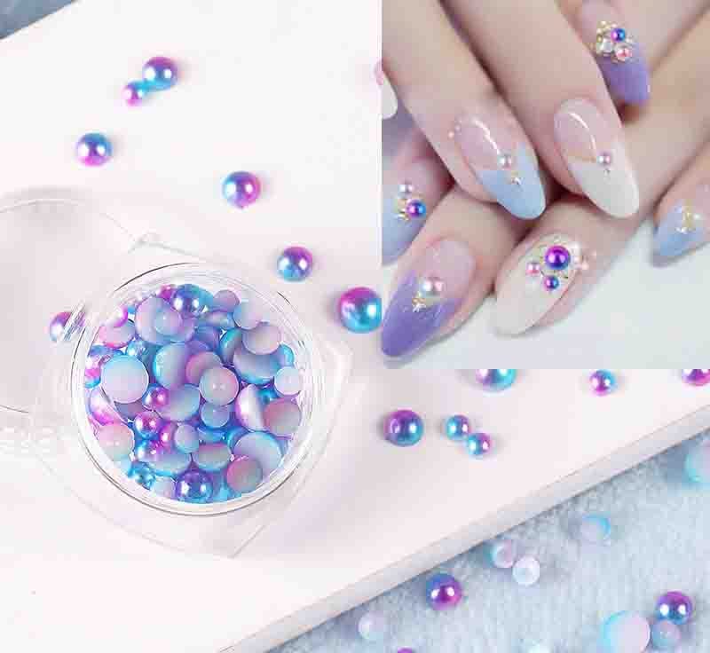 3g Mixed Semicircular Unicorn Ombre Pearls Nail Charm / Mermaid pearly lustre Various Sizes deco/ Pink Purple UV gel UV resin crafts supply