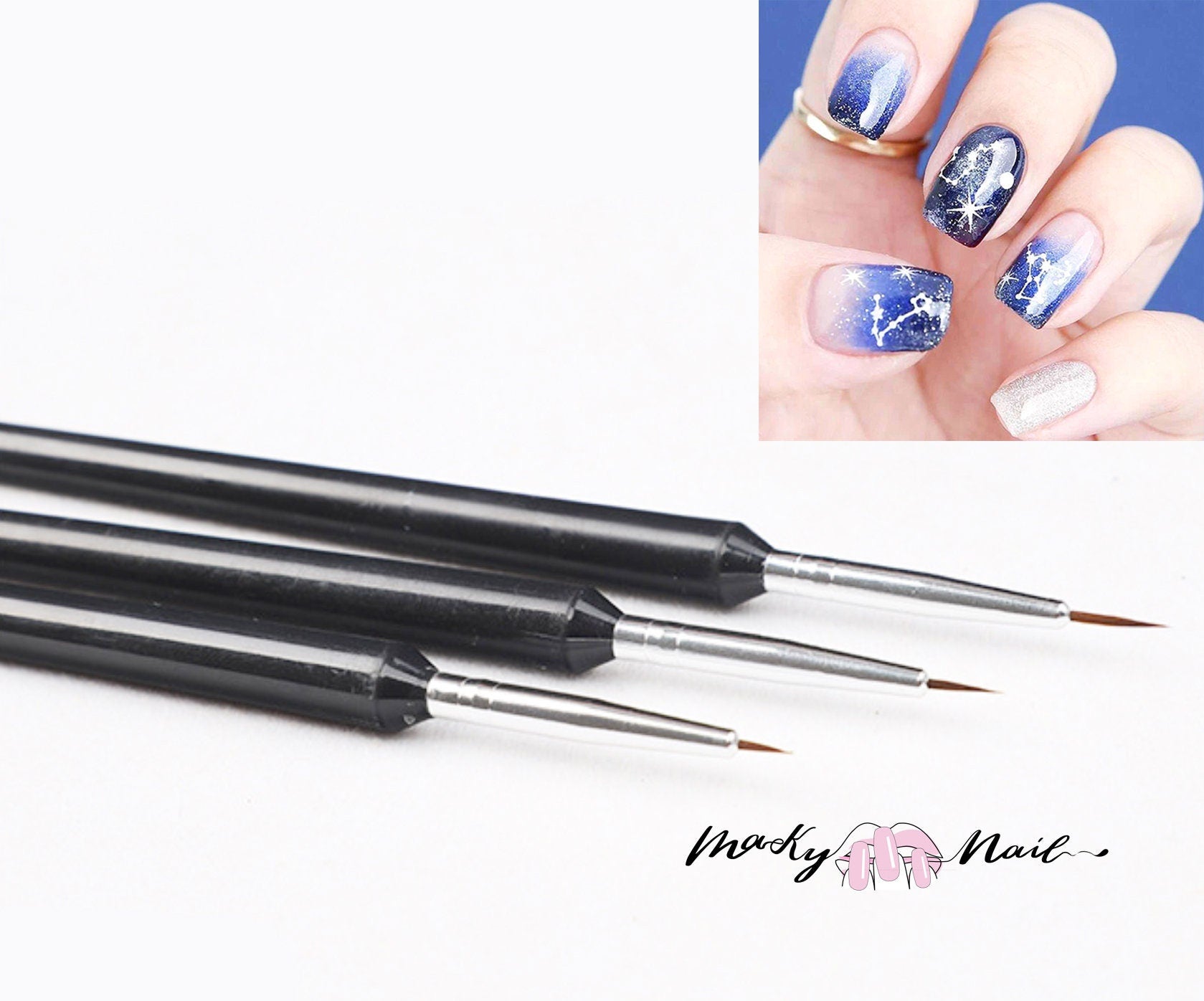 3 pcs Nail Brush Set for Detailing Striping Nail Art Brushes, liner brush, Painting Brushes set/ Lining painting brush