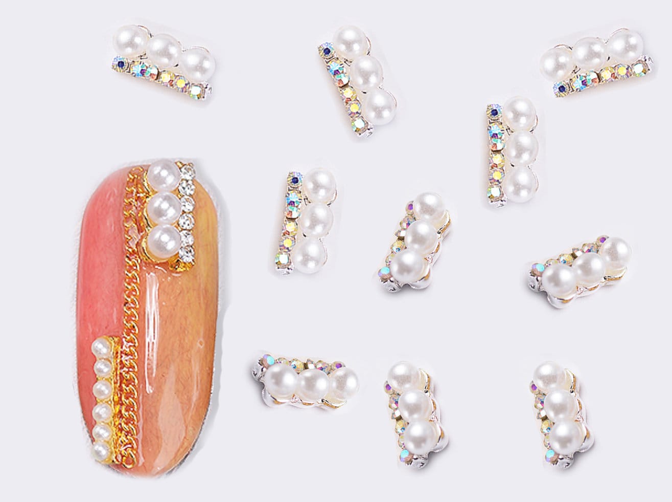 3 pcs 3D Pearl AB Crystal rectangle nail decoration/ AB Rhinestone glitter charm Nail DIY deco/ jewelry handmade supply