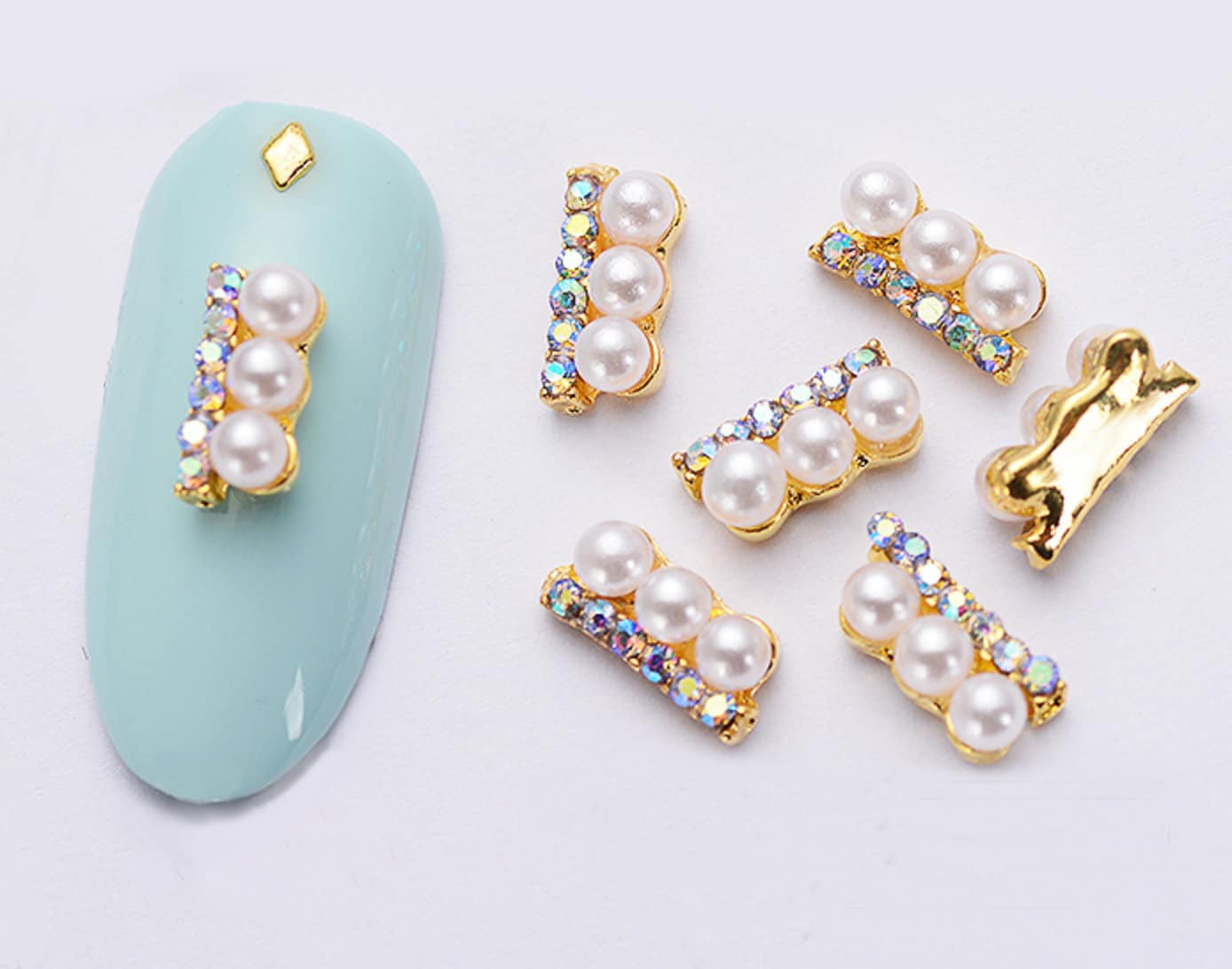 3 pcs 3D Pearl AB Crystal rectangle nail decoration/ AB Rhinestone glitter charm Nail DIY deco/ jewelry handmade supply