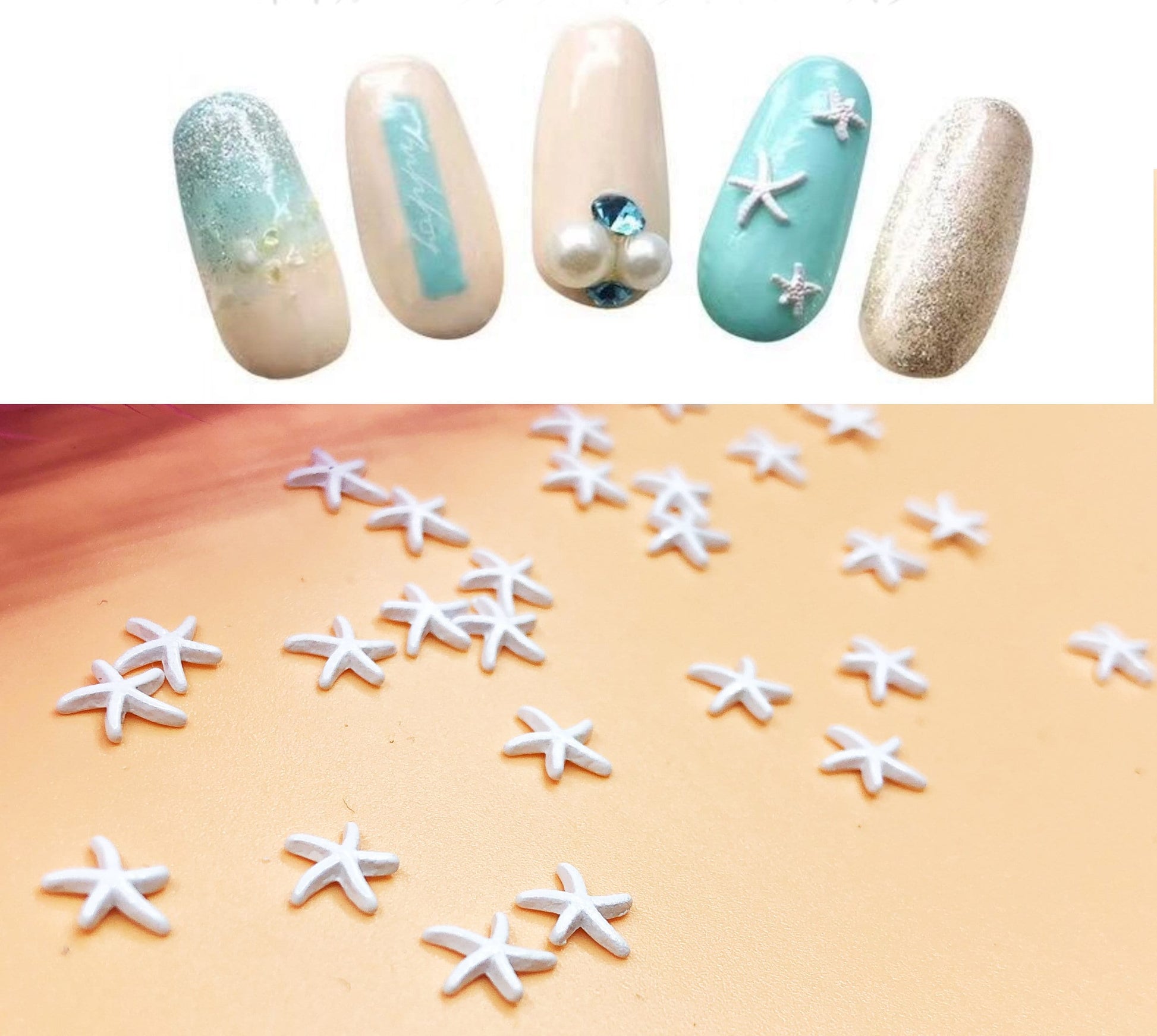 5 pcs 3D Sea star nail decoration/ Metallic Miniature sea star Nail DIY deco/ Mini white sea star accessories / ocean marine design