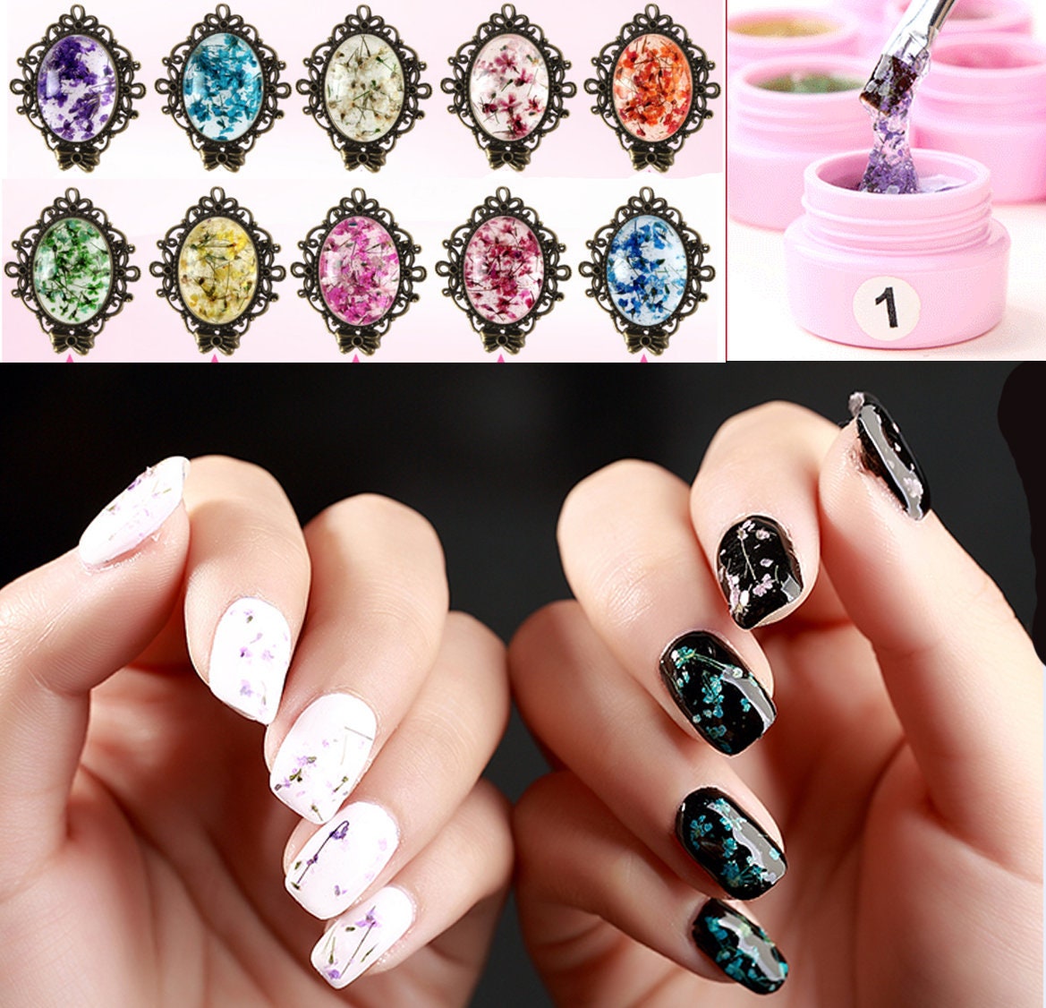 8ml Fairy tale UV gel for nail art filled with real Queen Anne's Lace flower clear gel/ Flower glitter UV resin crafts supply/nails UV gel