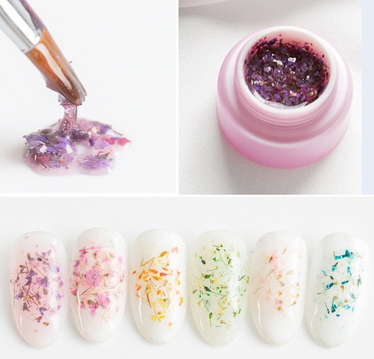 8ml Fairy tale UV gel for nail art filled with real Queen Anne's Lace flower clear gel/ Flower glitter UV resin crafts supply/nails UV gel