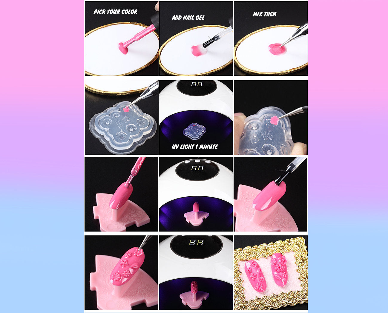 Floral 3D Acrylic Mold for Nail Art DIY Decoration Design/ UV gel Sculpture Mold Silicone Flower leaf Template Manicure