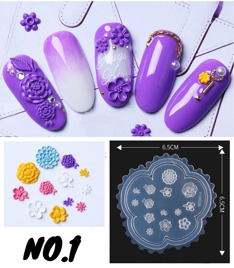 Floral 3D Acrylic Mold for Nail Art DIY Decoration Design/ UV gel Sculpture Mold Silicone Flower leaf Template Manicure