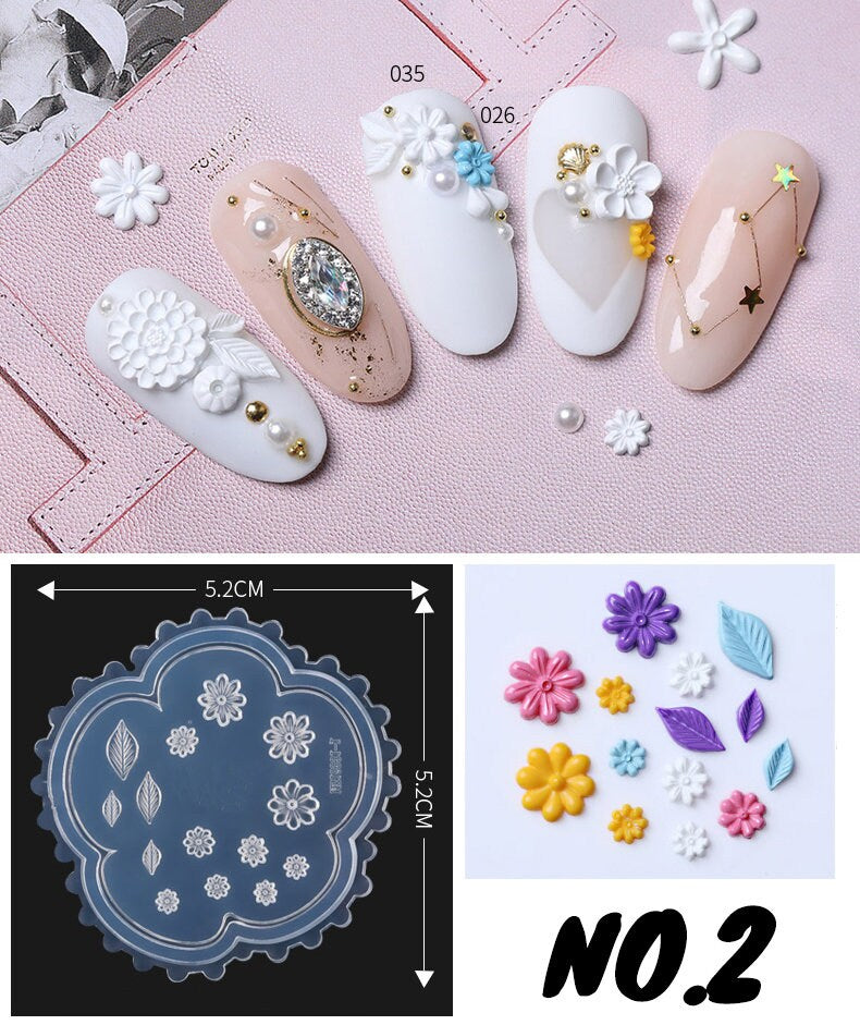 Floral 3D Acrylic Mold for Nail Art DIY Decoration Design/ UV gel Sculpture Mold Silicone Flower leaf Template Manicure