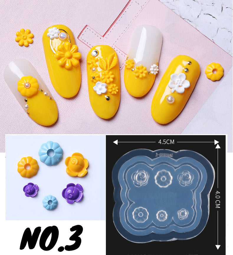 12Pcs Mini Nail Art Silicone Mold Leaves Flower Animals Template