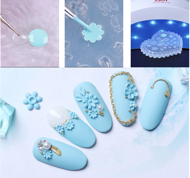 Floral 3D Acrylic Mold for Nail Art DIY Decoration Design/ UV gel Sculpture Mold Silicone Flower leaf Template Manicure