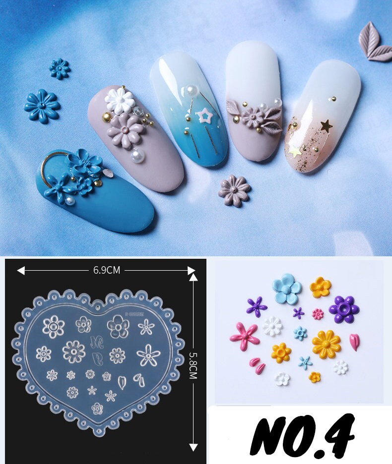 Floral 3D Acrylic Mold for Nail Art DIY Decoration Design/ UV gel Sculpture Mold Silicone Flower leaf Template Manicure