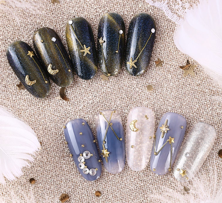 Moon and star Rivet Glitter Nail Studs Metal Decoration/ starry sky design Nail supply Metallic studs 