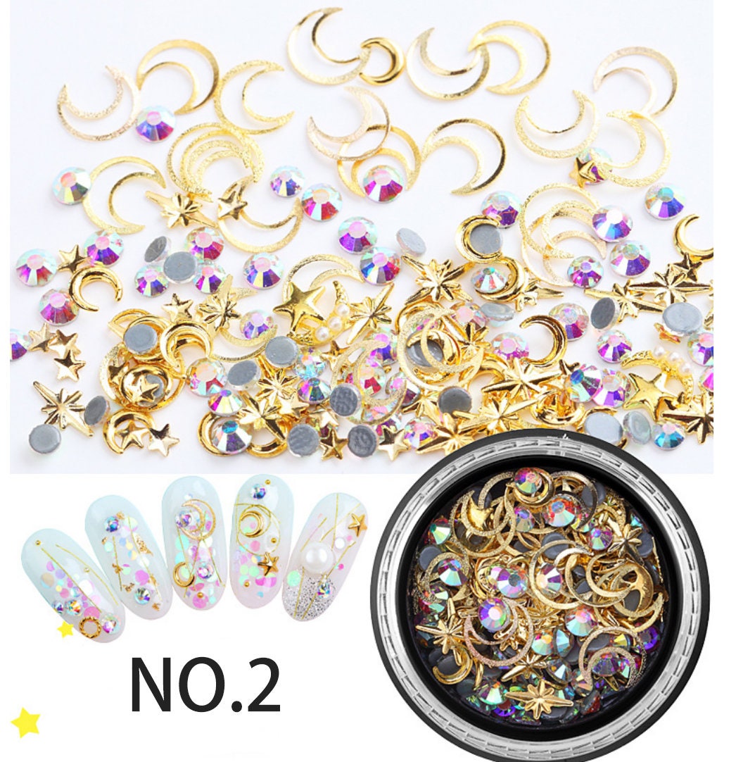 Moon and star Rivet Glitter Nail Studs Metal Decoration/ starry sky design Nail supply Metallic studs 