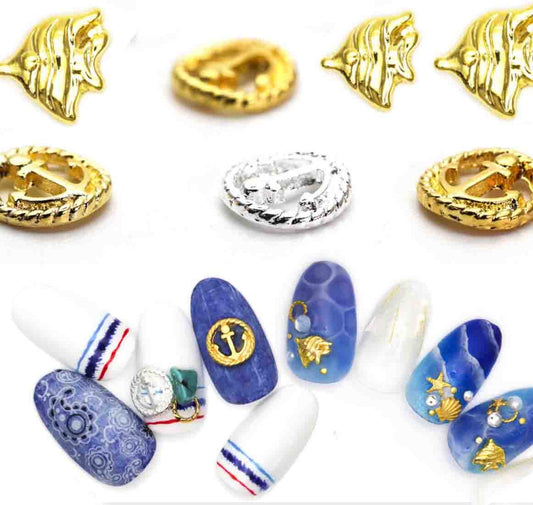 10 pcs Ocean Nail supply Metallic studs /ocean inspired navy elements design art nail