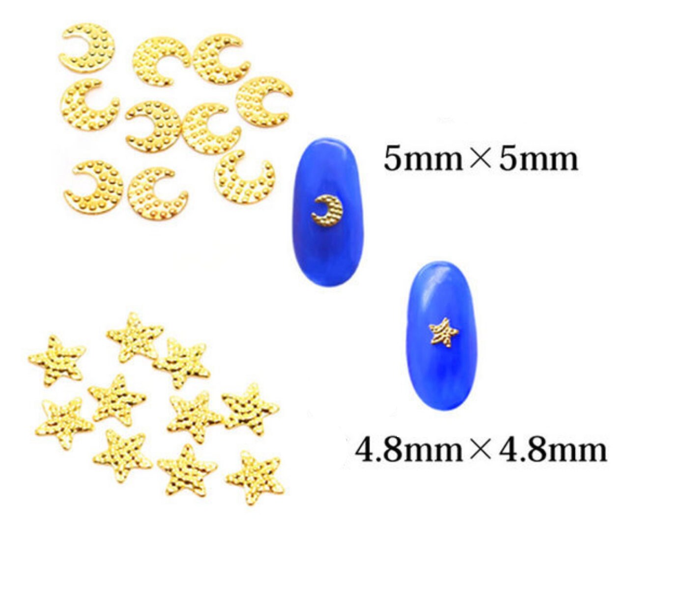 25 pcs star and moon Gold Metallic studs /cross five star and new moon Nail design art nail/ Manicure Nail gel decal/ Nail DIY Supply