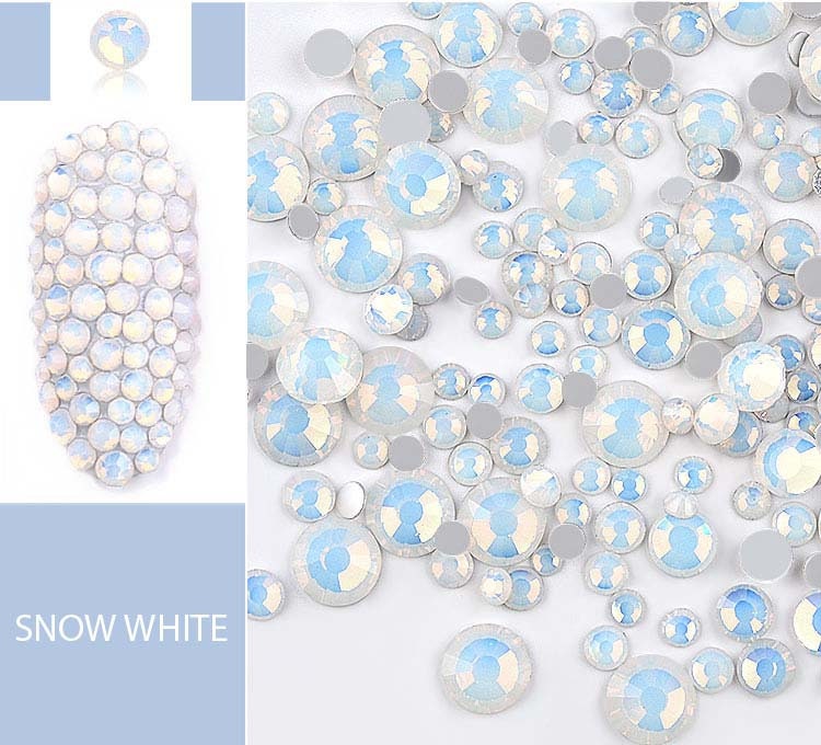 200pcs Multi-Size Opal Nail Rhinestones/ Opal Luminous Mocha Mix Flat Back Crystal Gems Strass 3d Nail Art Decorations