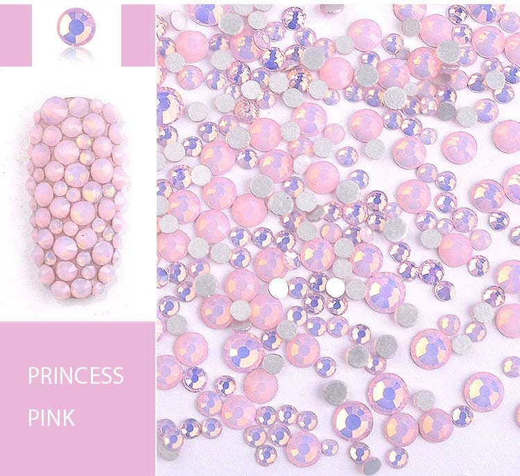 200pcs Multi-Size Opal Nail Rhinestones/ Opal Luminous Mocha Mix Flat Back Crystal Gems Strass 3d Nail Art Decorations