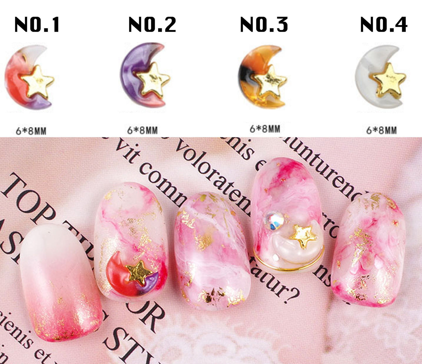 4 pcs 3D amber moon star nail decoration/ crescent galaxy gradation nail charm
